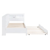 English Elm Wooden Twin Size Daybed With Twin Trundle, Daybed With Storage Shelf and Usb Charging Ports,White