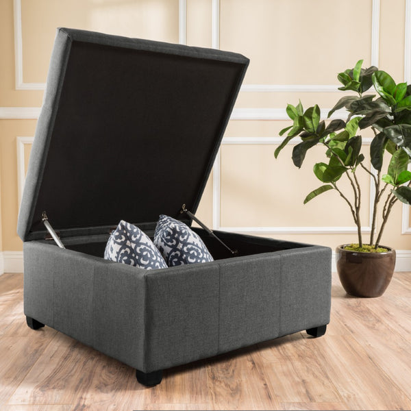English Elm Carlsbad Tufted Waffle Lid Square Ottoman with Birch Legs for Living Room Storage 73426.00FDGY