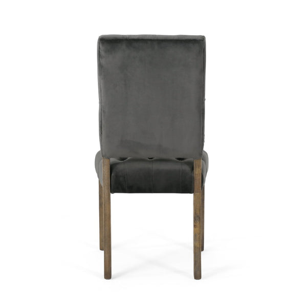 English Elm Dining Chairs Set of 2 Button Tufted Upholstered Seats with Weathered Wood Legs 72611.00NVLT