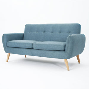 English Elm Christopher Knight Home® - sofa Mid-Century Loveseat with Button-Tufted Waffle Stitch, Upholstered Rubberwood Frame for Small Spaces Blue 60863.00BLU