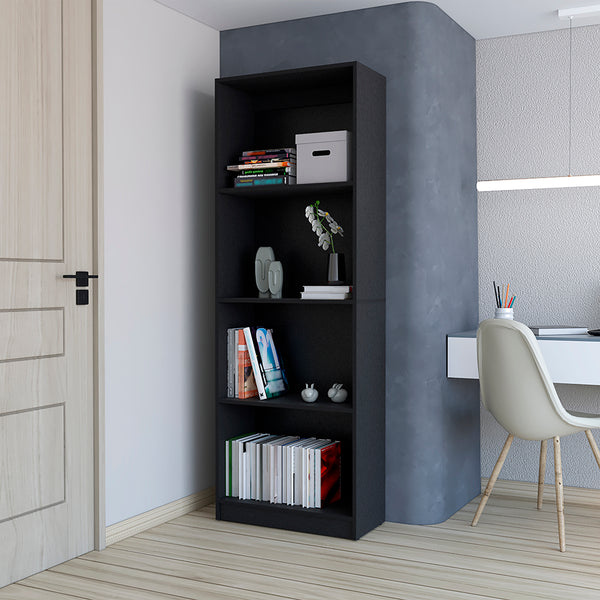 English Elm Bookcase Benzoni Engineered Wood Black – Four-Tier Office Storage, Space-Saving Shelves, Timeless Design (96) B092142811