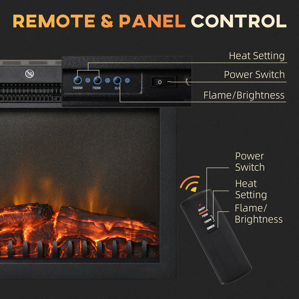 English Elm 24" Electric Fireplace Insert Retro Recessed Heater with Realistic Flames, Remote, 750/1500W, Black W2225142642