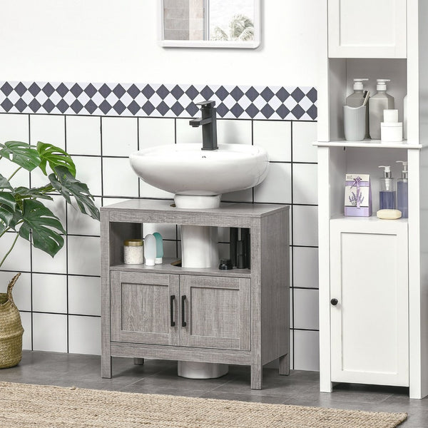 English Elm Kleankin Pedestal Sink Base Cabinet with Adjustable Shelf and Double Door Storage W2225142650