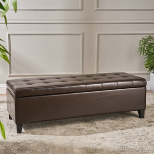 English Elm Storage Ottoman Bench with Button Tufted Waffle Lid for Bedroom or Living Room 68087.00PUCHOCBRN