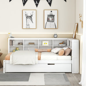 English Elm Wooden Twin Daybed with Storage Drawers Usb Charging Shelf and Pine Frame N733S347509K