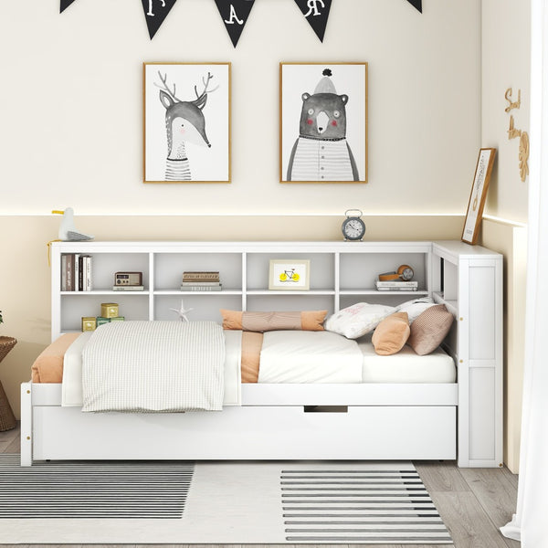 English Elm Wooden Twin Daybed with Storage Drawers Usb Charging Shelf and Pine Frame N733S347509K