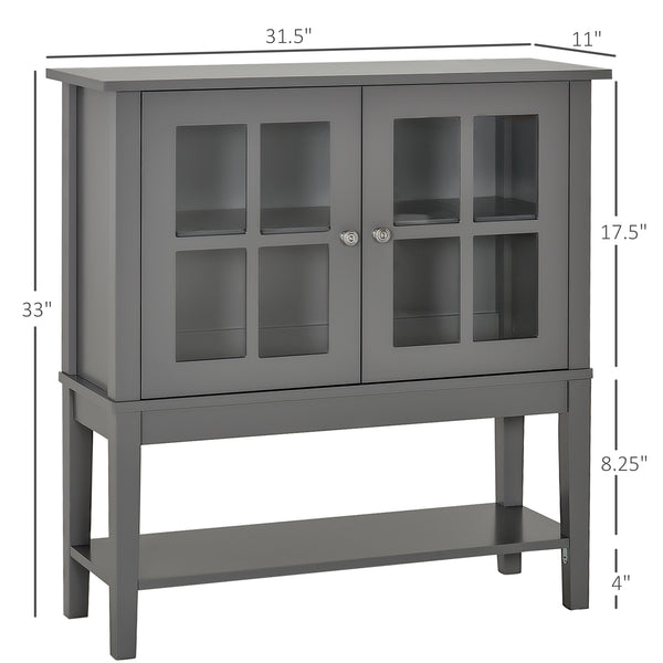 English Elm Coffee Bar Cabinet with Tempered Glass X-Door, Farmhouse Sideboard Buffet with Drawers & Adjustable Shelf Charcoal grey W2225142652