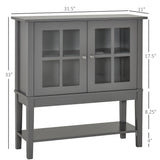 English Elm Coffee Bar Cabinet, Modern Sideboard Buffet Cabinet, Kitchen Cabinet With 2 Glass Doors, Adjustable Inner Shelving and Bottom Shelf, Grey