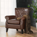 Christopher Knight Home® - Noble House - Franklin Mid-Century Modern Tufted Club Chair with Rolled Arms, Chestnut Brown