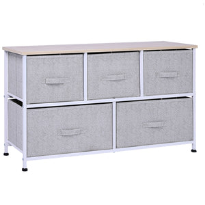 English Elm 40" Grey 5-Drawer Horizontal Storage Cube Dresser with Steel Frame, Removable Fabric Bins, Stable Organizer (39.5"L x 11.75"W x 21.25"H) W2225142644