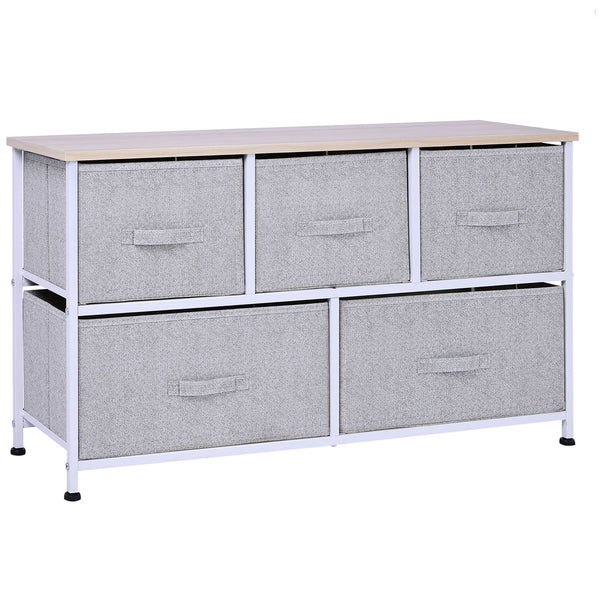 English Elm 40" Grey 5-Drawer Horizontal Storage Cube Dresser with Steel Frame, Removable Fabric Bins, Stable Organizer (39.5"L x 11.75"W x 21.25"H) W2225142644