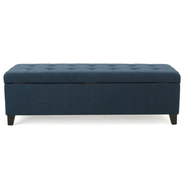 English Elm Christopher Knight Home® - Upholstered Storage Ottoman Bench with Flip-Top Compartment for Extra Seating, Footrest, Durable Elegance Navy Blue 68087.00NBLU
