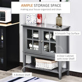 Modern Coffee Bar Cabinet with 2 Glass Doors, Adjustable Shelves, Grey