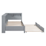 English Elm Wooden Twin Size Daybed With Twin Size Trundle, Daybed With Storage Shelf and Usb Charging Ports,Grey