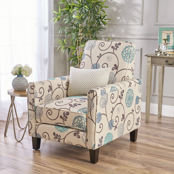 English Elm Christopher Knight Home® - Floral Upholstered Push Back Chair with Lumbar Support and Soft Armrests in White & Blue for Cozy Elegance 52422.00FWBLU