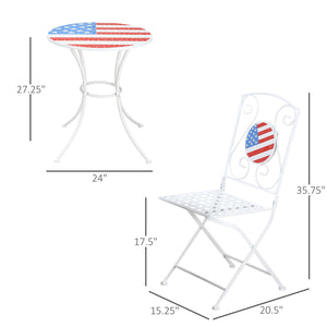 English Elm 3 Piece Patio Bistro Set Patriotic Folding Outdoor Furniture with USA Mosaic Table, Durable Metal Frames W2225142611