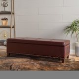 Christopher Knight Home® - Noble House - Gavin Contemporary Storage Ottoman with Nailhead Trim, Chestnut Brown