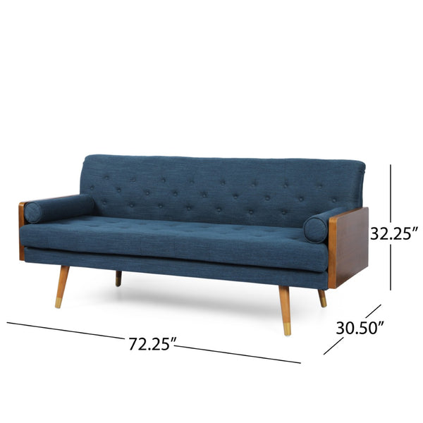 English Elm Aidan Tufted Fabric Sofa with Diamond Stitching and Gold Tipped Rubberwood Legs Navy Blue 61688.00NBLU