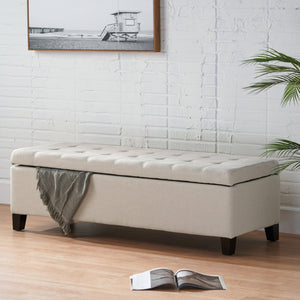 English Elm Storage Ottoman Bench with Button Tufted Waffle Lid for Bedroom or Living Room 68087.00DBGELNN
