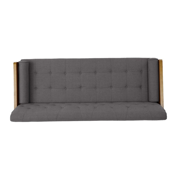English Elm Aidan Tufted Fabric Sofa with Diamond Stitching and Gold Tipped Rubberwood Legs Grey 61688.00GRY