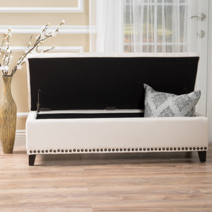 English Elm Christopher Knight Home® - Storage Ottoman Beige Linen Button-Tufted Bench with Safety-Close Hinge, 51.5" Long Storage Seat for Living Room Organizing and Extra Seating 74242.00