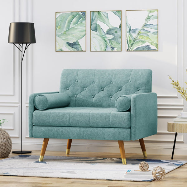 English Elm Club Chair Tufted Accent Seat with Bolster Pillows and Gold Splayed Legs for Living Room 63050.00BLU