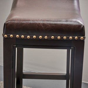 English Elm Tiffin Studded Faux Leather Backless Barstools Set Solid Wood Frame Kitchen Counter 67704.00