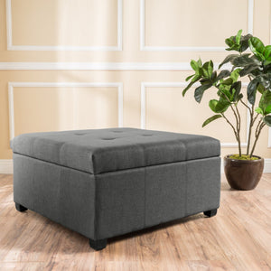 English Elm Carlsbad Tufted Waffle Lid Square Ottoman with Birch Legs for Living Room Storage 73426.00FDGY