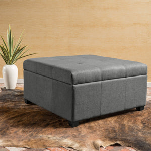 English Elm Carlsbad Tufted Waffle Lid Square Ottoman with Birch Legs for Living Room Storage 73426.00FDGY