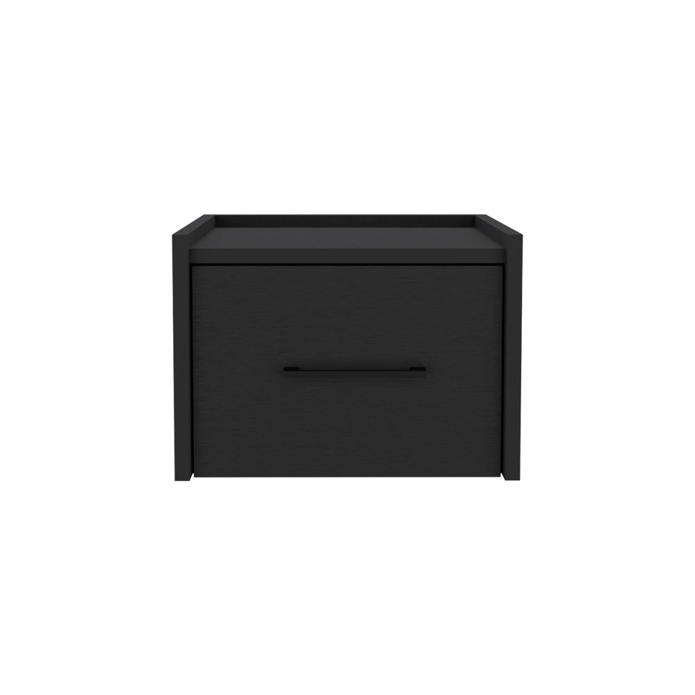 English Elm Floating Nightstand Calion Wall-Mounted Black — Space-Saving Engineered Wood, Drawer Storage, Sleek Handle, Modern Finish B092142807