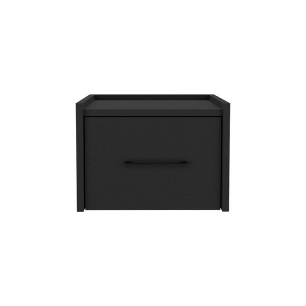 English Elm Floating Nightstand Calion Wall-Mounted Black — Space-Saving Engineered Wood, Drawer Storage, Sleek Handle, Modern Finish B092142807