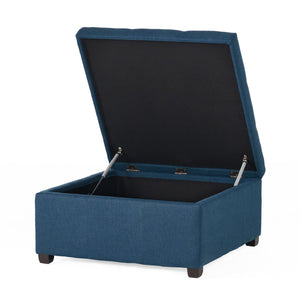 English Elm Carlsbad Tufted Waffle Lid Square Ottoman with Birch Legs for Living Room Storage 73426.00FDBL