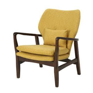 English Elm Christopher Knight Home® - Mid Mid Century Modern Fabric Club Chair with Button-Tufted Back and Accent Pillow, Tapered Birch Legs, Stylish Comfort (31.25˝W x 26.25˝D x 32.75˝H) Mustard 59135.00MUS