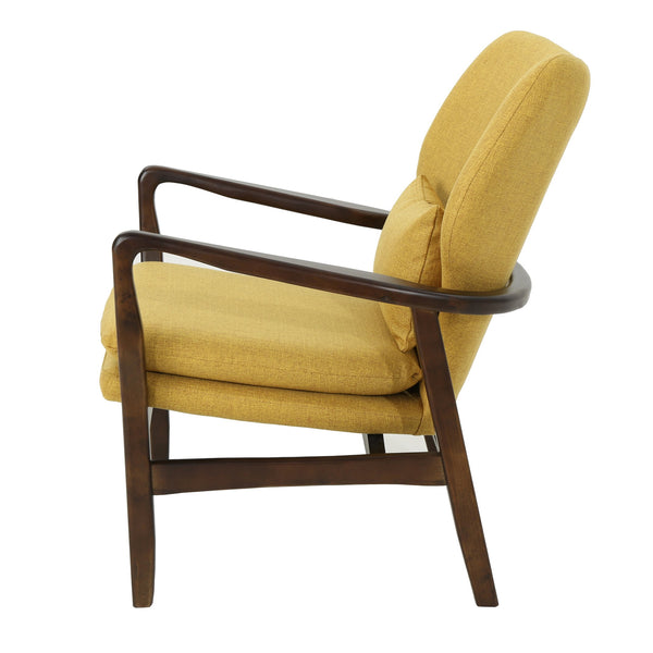 English Elm Christopher Knight Home® - Mid Mid Century Modern Fabric Club Chair with Button-Tufted Back and Accent Pillow, Tapered Birch Legs, Stylish Comfort (31.25˝W x 26.25˝D x 32.75˝H) Mustard 59135.00MUS