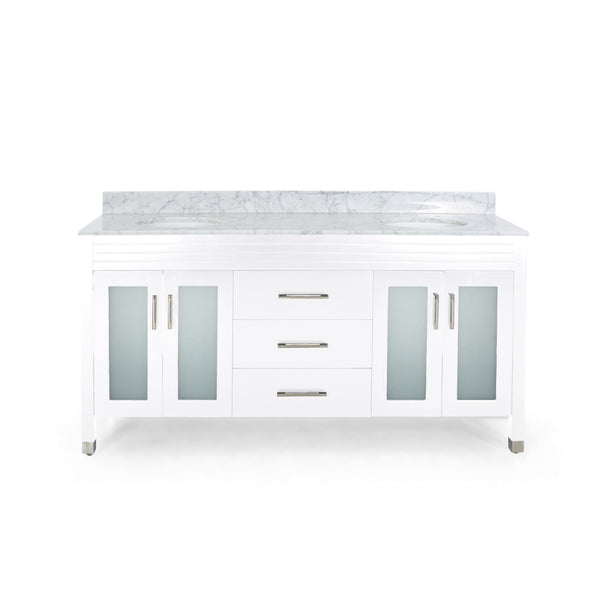 English Elm Christopher Knight Home® - 72'' White Vanity Cabinet 72" Double Sink Base with Frosted Glass Doors, Soft-Close Drawers, Solid Wood 65597.00