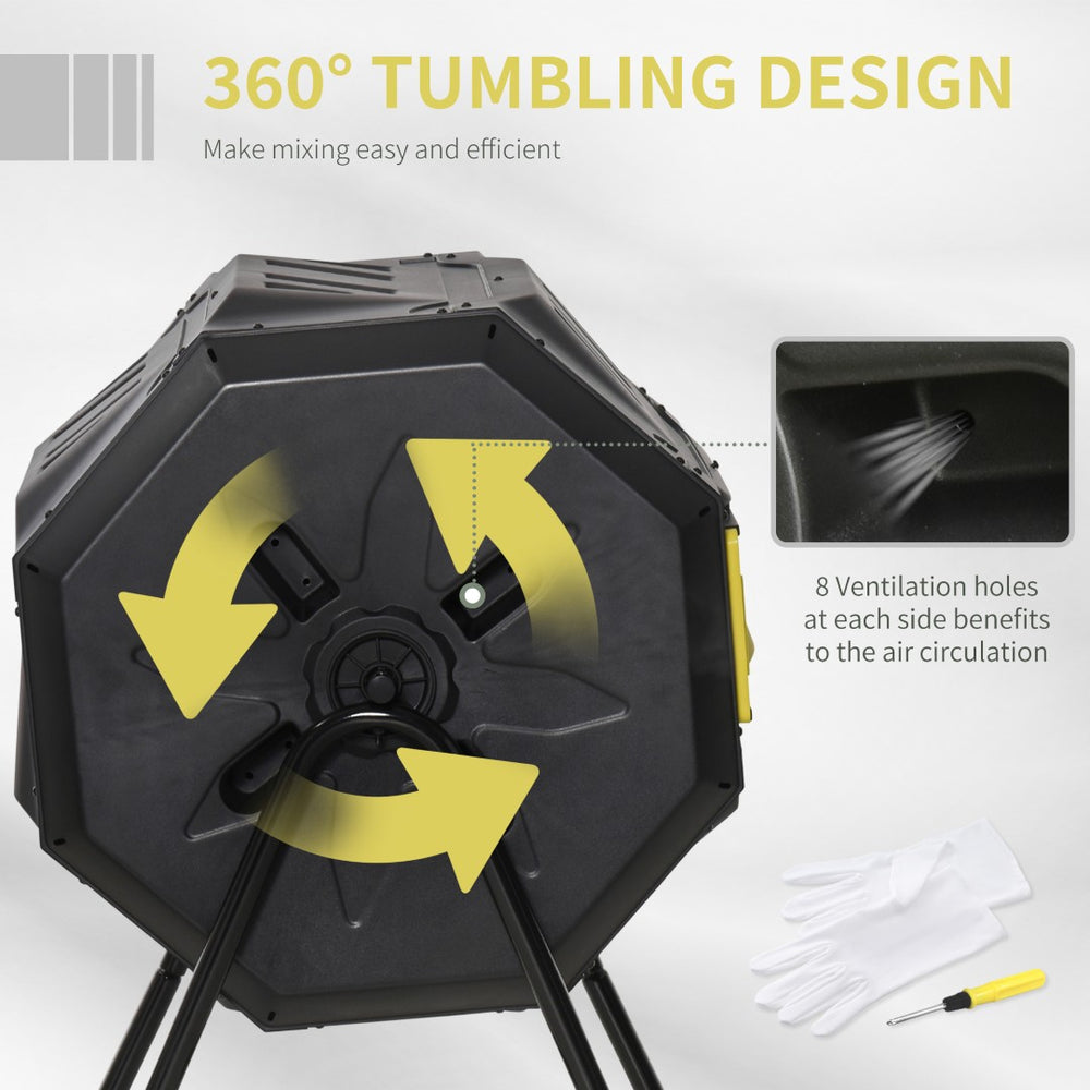 English Elm Tumbling Dual Chamber Outdoor Composter Rotating 43 Gallon Steel Frame Garden Bin W2225142616