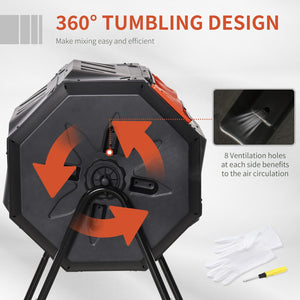 English Elm Tumbling Dual Chamber Outdoor Composter Rotating 43 Gallon Steel Frame Garden Bin W2225142613