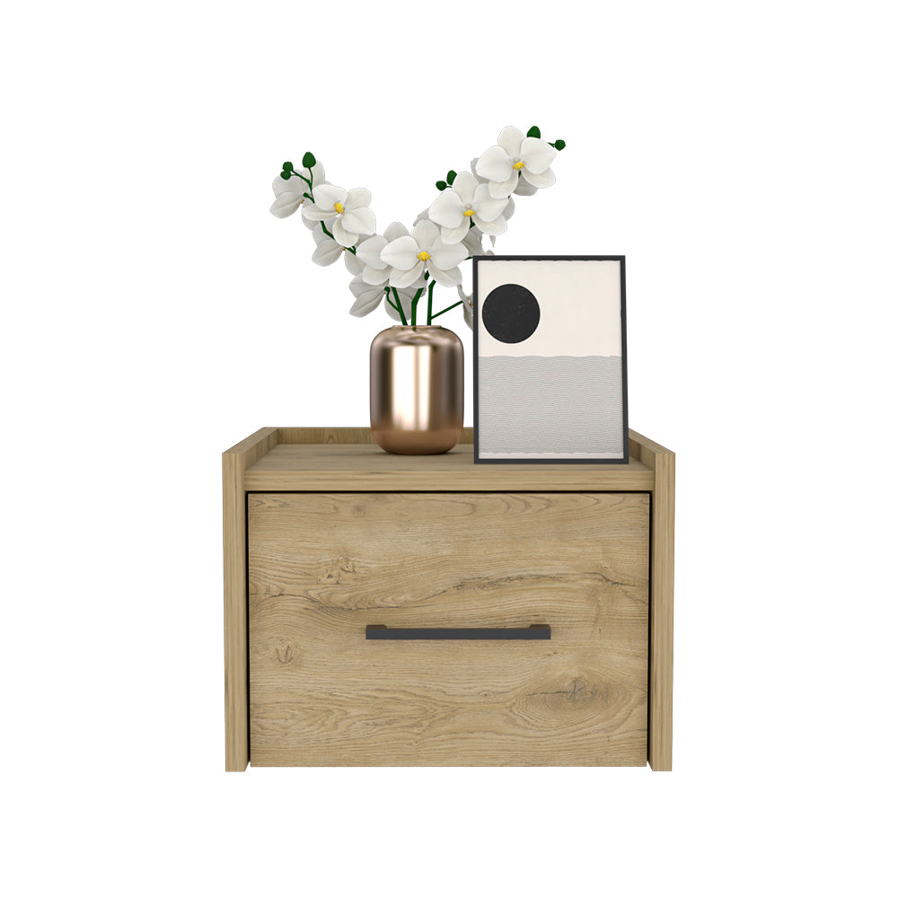 English Elm Floating Nightstand Calion Wall-Mounted Macadamia Beige Floating Nightstand with Drawer, Space-Saving, Sleek Handle, 17x16x5 B092142801