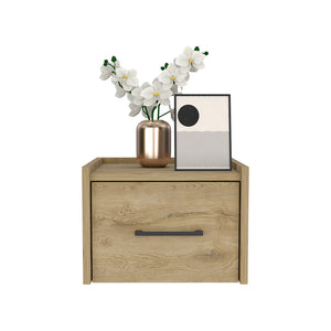 English Elm Floating Nightstand Calion Wall-Mounted Macadamia Beige Floating Nightstand with Drawer, Space-Saving, Sleek Handle, 17x16x5 B092142801