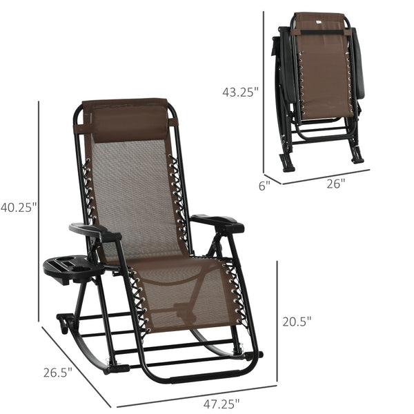 English Elm Outdoor Zero Gravity Rocking Chair with Bungee Seat Cup Holder and Folding Steel Frame W2225142473