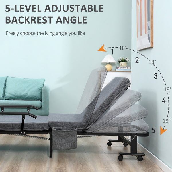 English Elm Rollaway Folding Guest Bed with 3.25" Foam Mattress, Adjustable Backrest, Steel Frame on Wheels W2225142645