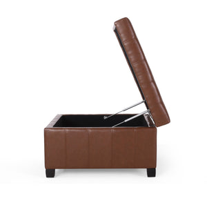 English Elm Christopher Knight Home® - ISABELLA Ottoman with Faux Leather Button-Tufted Top, Hidden Storage & Soft-Close Hinges for Home Comfort Light Brown 74567.00