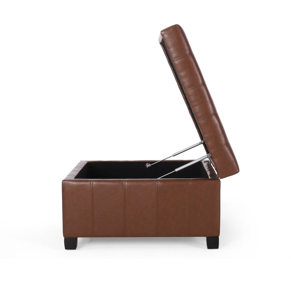 English Elm Christopher Knight Home® - ISABELLA Ottoman with Faux Leather Button-Tufted Top, Hidden Storage & Soft-Close Hinges for Home Comfort Light Brown 74567.00