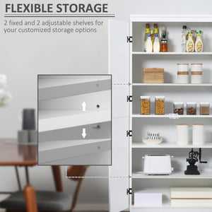 English Elm 70" Kitchen Pantry Tall Freestanding Storage Cabinet with 6-Tier Shelves, 4 Doors, Black Handles, Anti-Tip Protection White W2225S00027