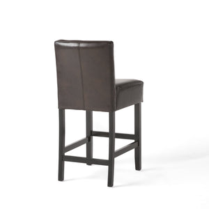 English Elm Christopher Knight Home® - 26-inch Brown Leather Counter Stools Set of 2 — Bonded Leather Seats, Ergonomic Back, Rubberwood Legs, Easy-Clean 73723.00PU
