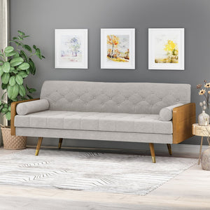 English Elm Aidan Tufted Fabric Sofa with Diamond Stitching and Gold Tipped Rubberwood Legs Beige 61688.00BGE