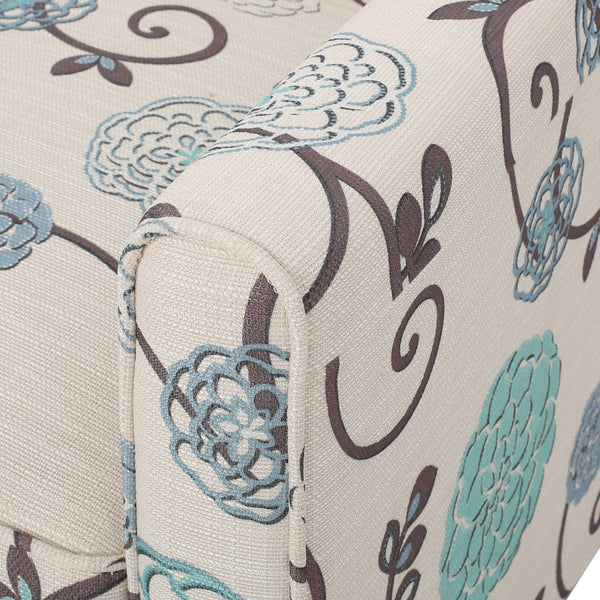 English Elm Christopher Knight Home® - Floral Upholstered Push Back Chair with Lumbar Support and Soft Armrests in White & Blue for Cozy Elegance 52422.00FWBLU