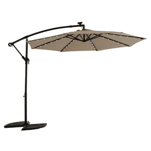 English Elm 10ft Solar Led Cantilever Offset Patio Umbrella with 40 Lights Outdoor Shade Khaki W640140284