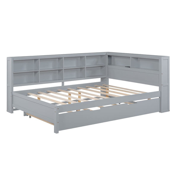 English Elm Wooden Twin Daybed with Storage Drawers Usb Charging Shelf and Pine Frame N733S347731E