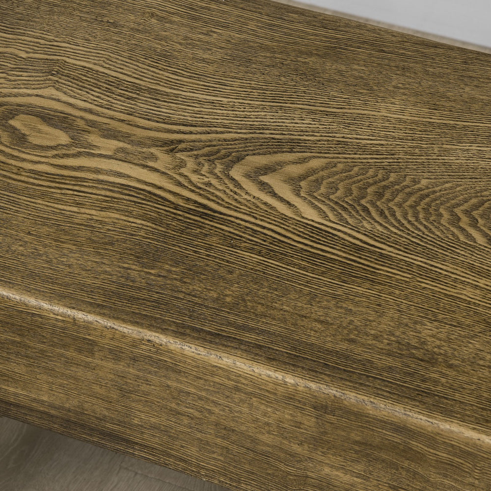 English Elm Garden Rustic Wood-Effect Concrete Bench with Black Metal Legs, Indoor/Outdoor Entryway Seating W2225142663